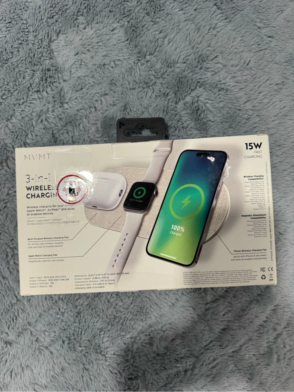 MVMT 15W Wireless Charging Pad Premium Vegan Leather 3-in-1 Fast Charger